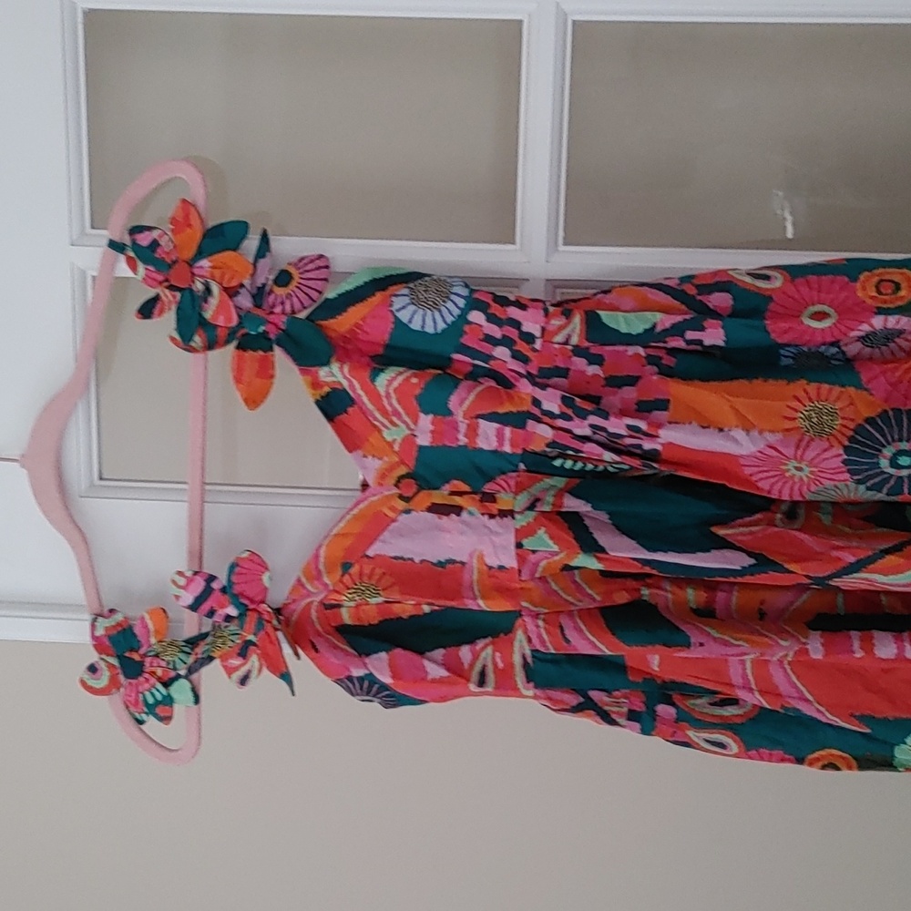Farm Rio × Anthropologie Pleated Palm Midi Dress In Pink Size Small - Picture 7 of 9